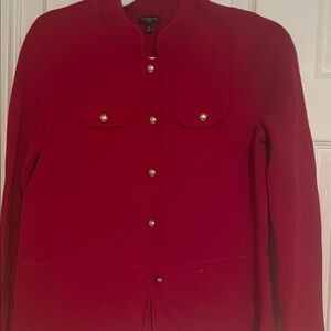 Talbots red sweater jacket with gold button details